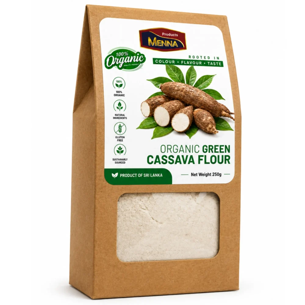 MENNA organic green cassava flour 250g pack gluten free wheat alternative made in sri lanka