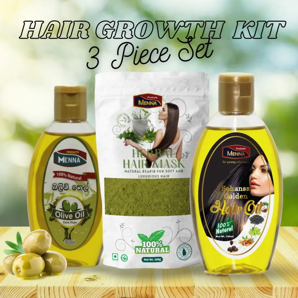 MENNA for men and women fast hair growth kit 3 piece set olive oil hair mask golden hair oil