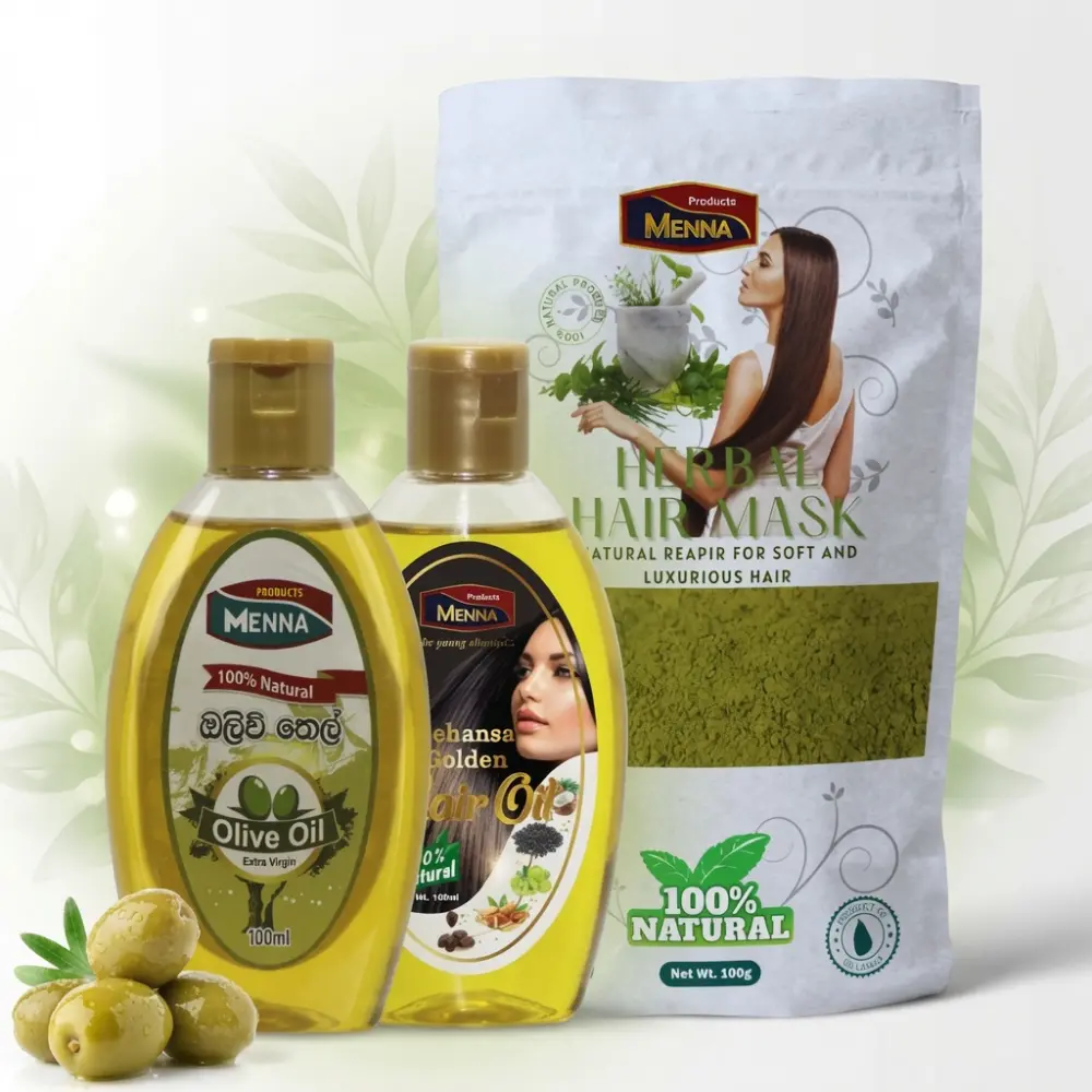MENNA for men and women fast hair growth kit 3 piece set olive oil hair mask golden hair oil