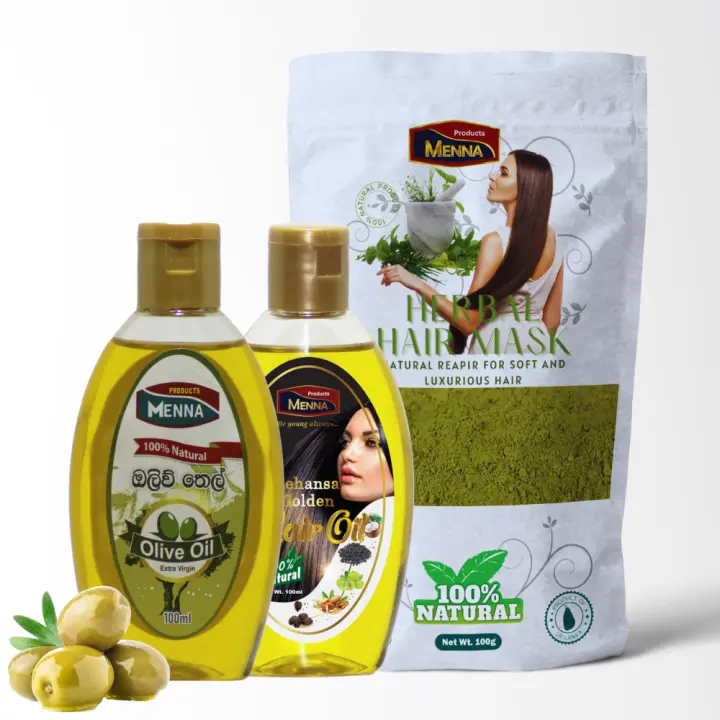 MENNA for men and women fast hair growth kit 3 piece set olive oil hair mask golden hair oil