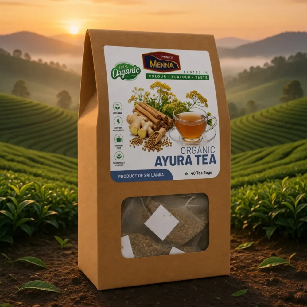 MENNA organic ayura tea 40 tea bags coriander and ginger immunity booster blend made in sri lanka