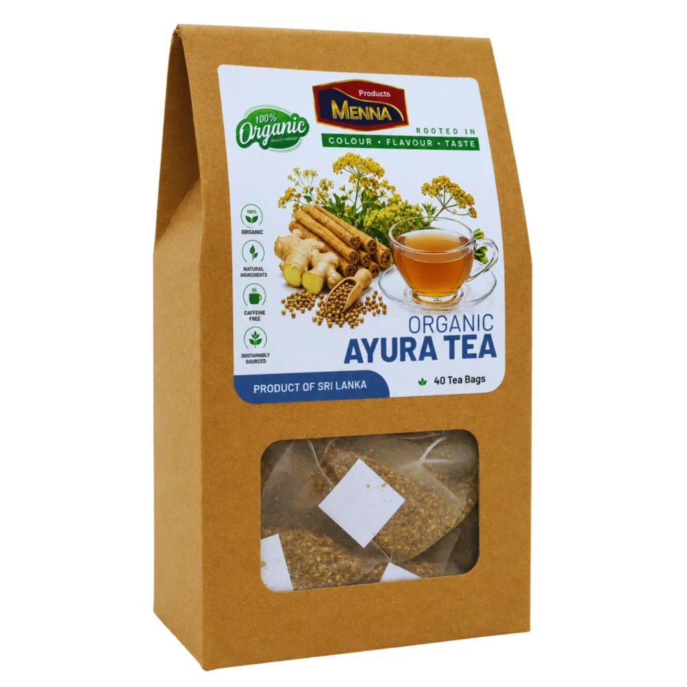 MENNA organic ayura tea 40 tea bags coriander and ginger immunity booster blend made in sri lanka