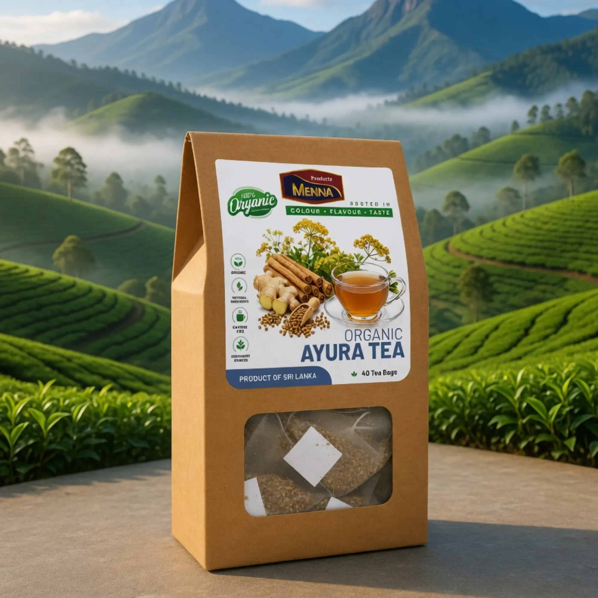 MENNA organic ayura tea 40 tea bags coriander and ginger immunity booster blend made in sri lanka