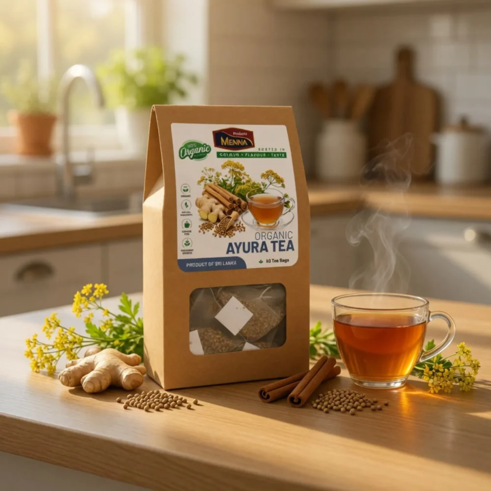 MENNA organic ayura tea 40 tea bags coriander and ginger immunity booster blend made in sri lanka