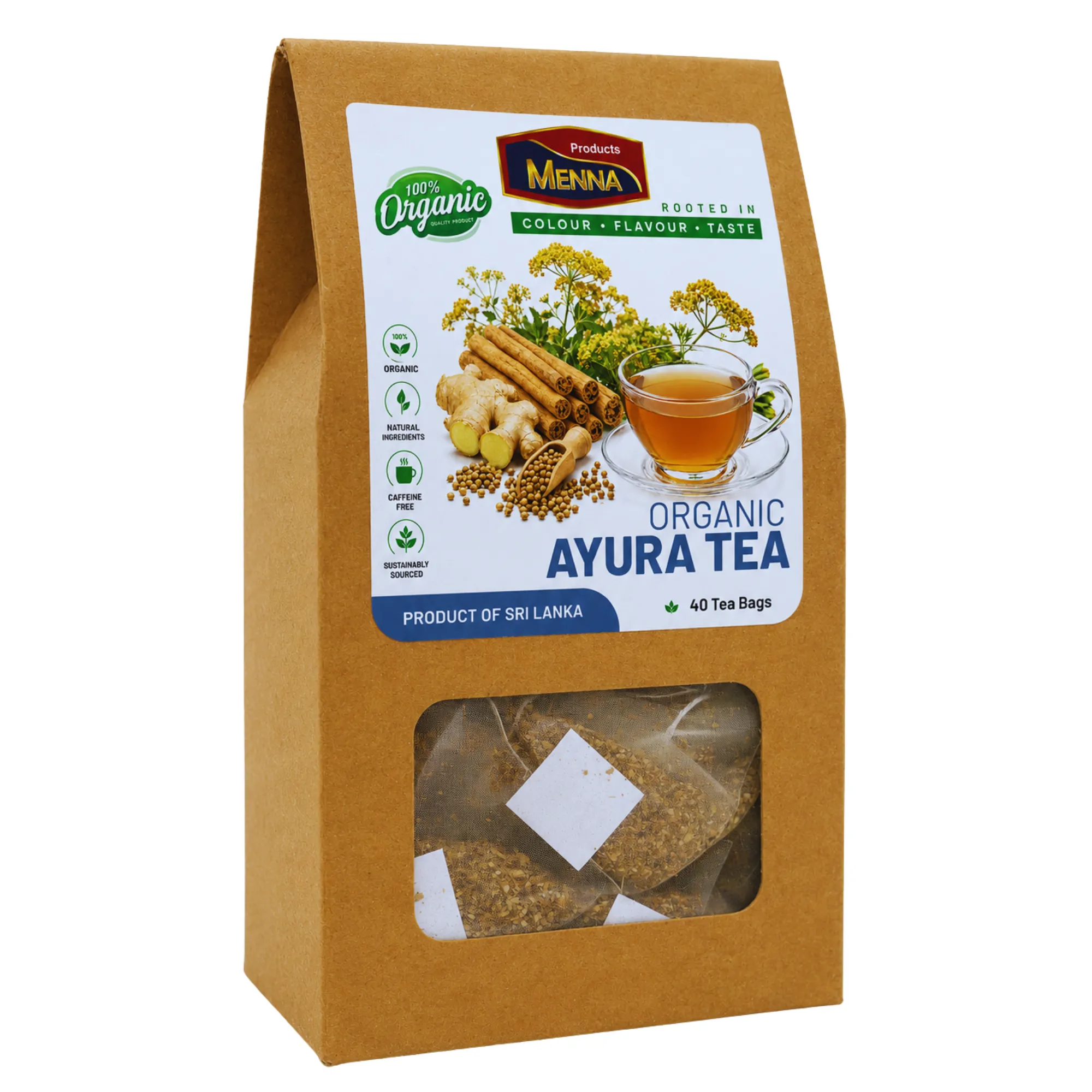 MENNA organic ayura tea 40 tea bags coriander and ginger immunity booster blend made in sri lanka