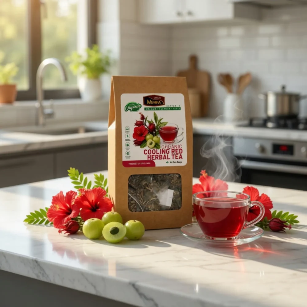 MENNA organic cooling red herbal tea 40 tea bags hibiscus and amla body cooling blend made in sri lanka
