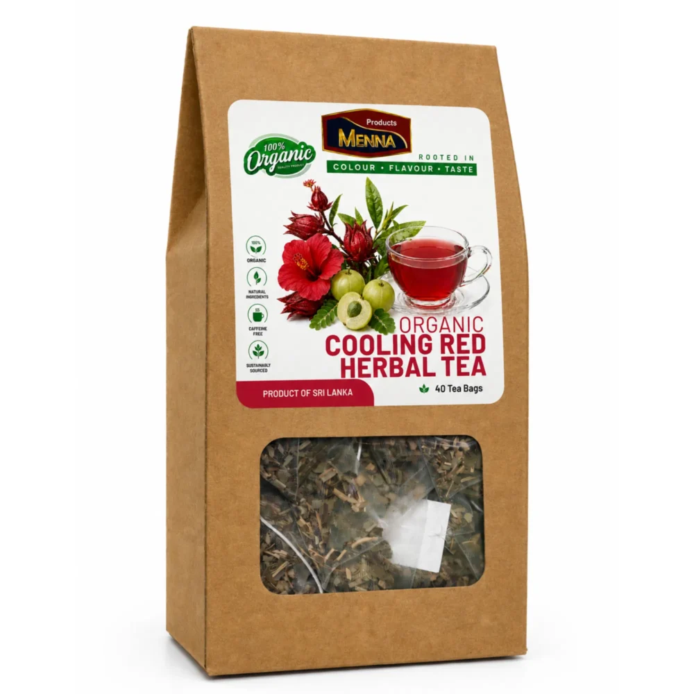 MENNA organic cooling red herbal tea 40 tea bags hibiscus and amla body cooling blend made in sri lanka