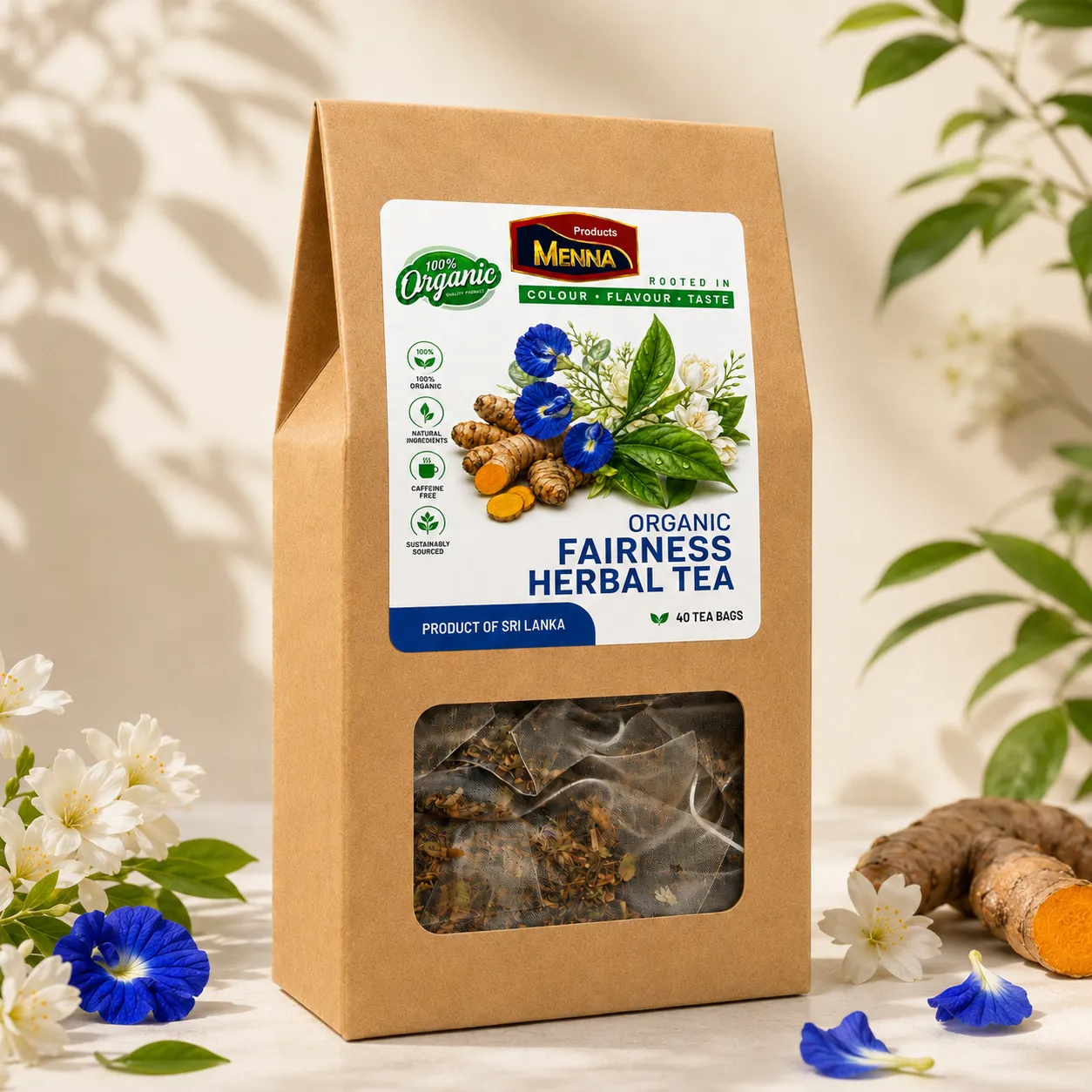 MENNA organic fairness herbal tea 40 tea bags skin glow blend made in sri lanka