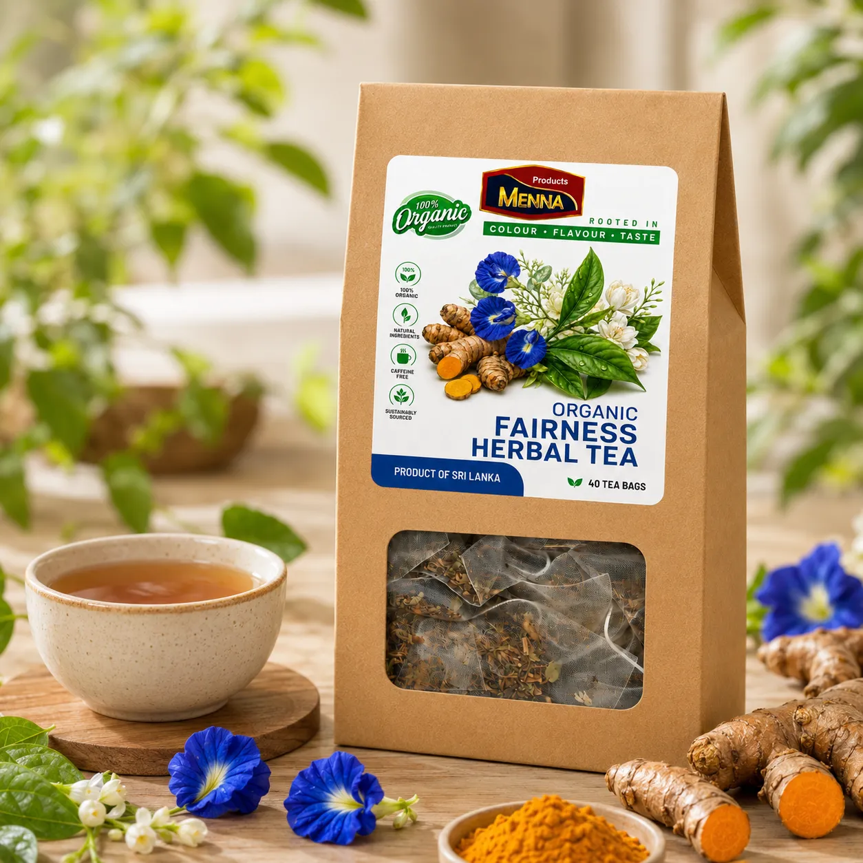 MENNA organic fairness herbal tea 40 tea bags skin glow blend made in sri lanka