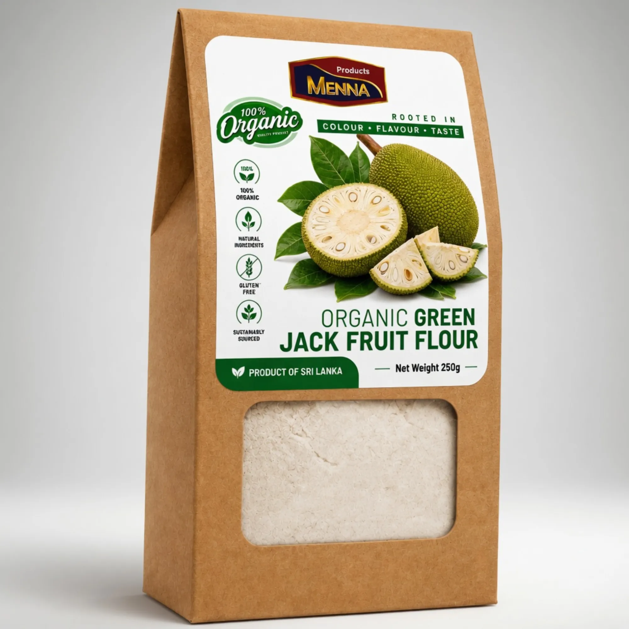 MENNA organic green jackfruit flour 250g pack gluten free diabetic friendly superfood made in sri lanka