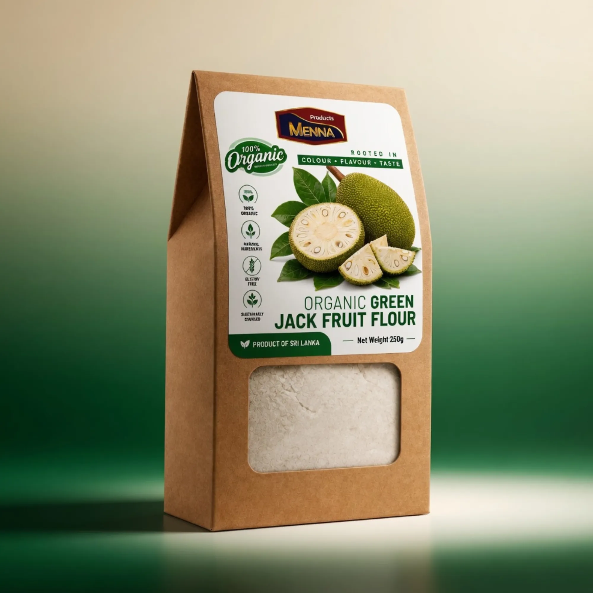 MENNA organic green jackfruit flour 250g pack gluten free diabetic friendly superfood made in sri lanka